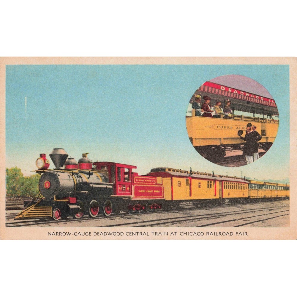 Vintage Chicago Railroad Fair Postcard Narrow-Gauge Deadwood Central Train - Picture 1 of 2